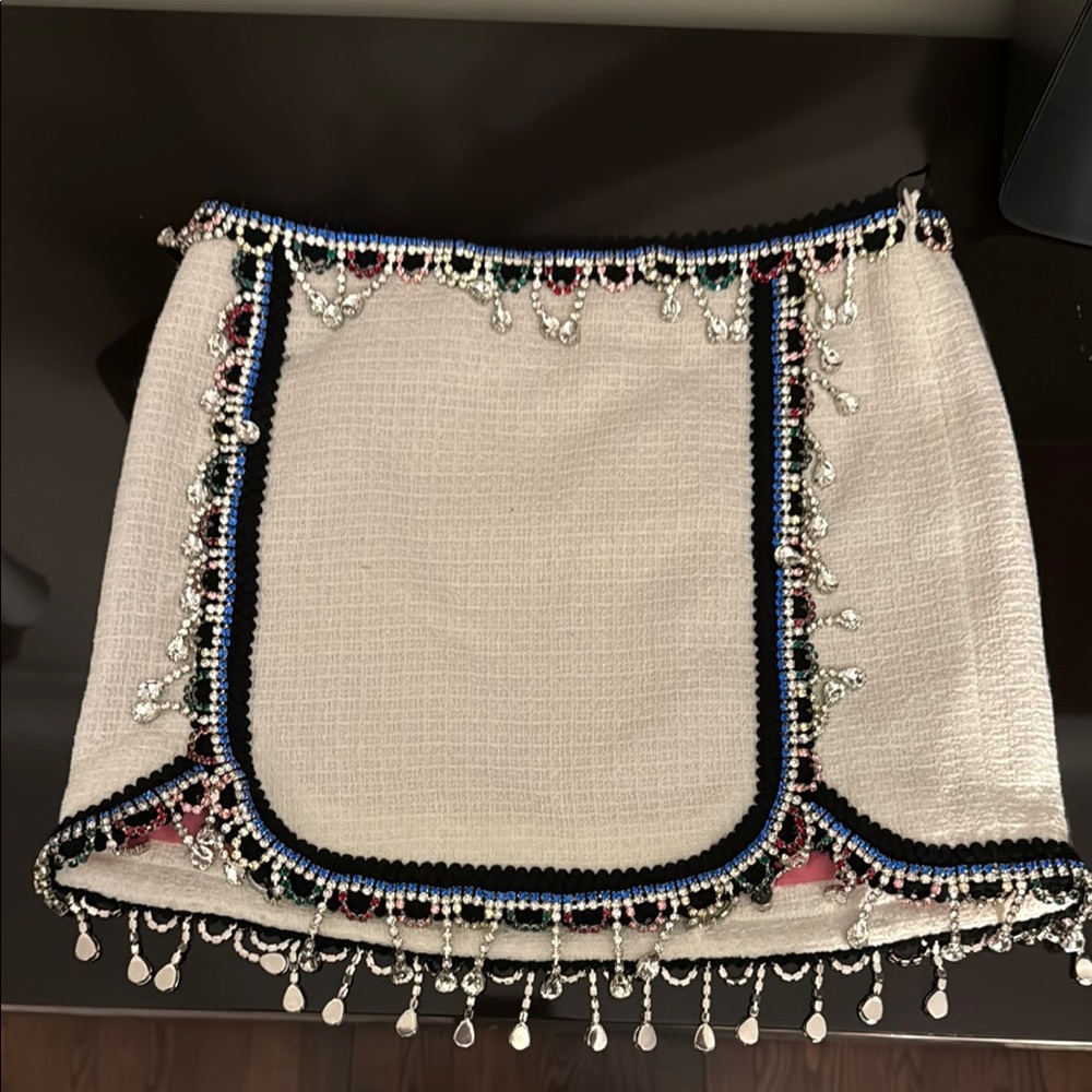 DSQUARED2 Cream and Blue Embellished Mini Pencil Skirt